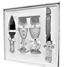 4 Piece Wedding Cake Knife and Server Set with Champagne Toasting Glass Flutes Dress Design